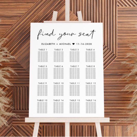 Moderne 16 tafel bruiloft zitgrafiek poster