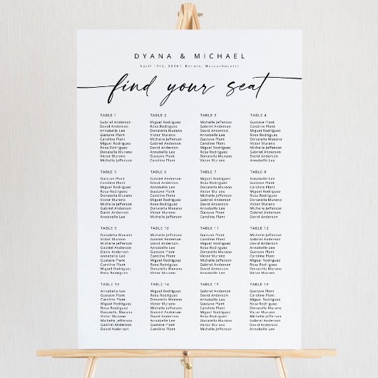 Moderne 16 Tafels Vind Uw Zitplaatskaart Foam Poster