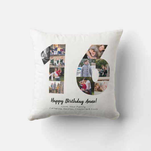 Moderne 16e nummer fotocollage aangepaste begroeti kussen (Achterkant)