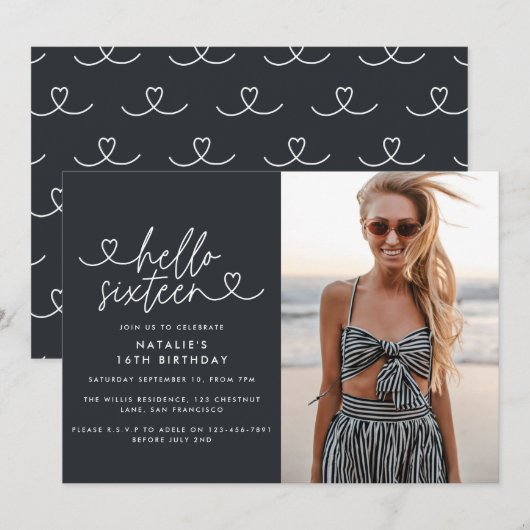 Moderne 16e verjaardag eenvoudig stijlvol elegant  (Voorkant / Achterkant)