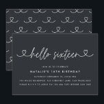 Moderne 16e verjaardag eenvoudig stijlvol elegant<br><div class="desc">Moderne 16e verjaardag simpele stijlvolle elegante script & geometrische zestiende verjaardagsuitnodiging. Moderne geometrische backerpatroon. Een deel van een collectie. De kleur kan worden veranderd.</div>