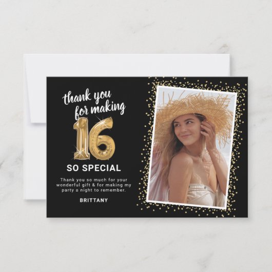 Moderne 16e verjaardag foto bedankkaart (Voorkant)