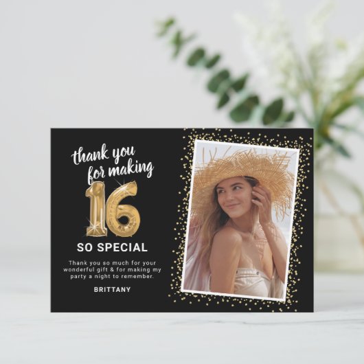 Moderne 16e verjaardag foto bedankkaart (Staand voorkant)