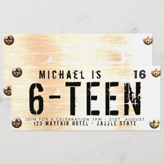 MODERNE 16e Verjaardag JONGEN Auto Kenteken Roesti Kaart (Voorkant / Achterkant)