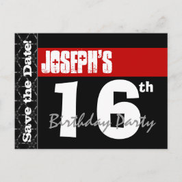 Moderne 16e verjaardag Save the Date Red Black V00 Aankondigingskaart
