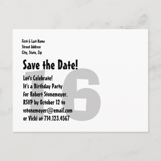 Moderne 16e verjaardag Save the Date Red Black V00 Aankondigingskaart (Achterkant)