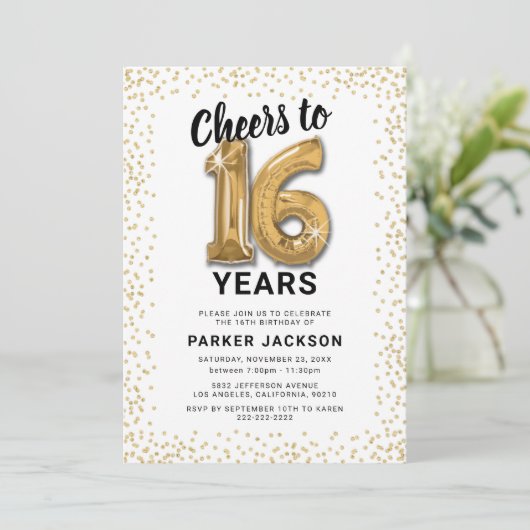 Moderne 16e verjaardag wit goud kaart (Staand voorkant)