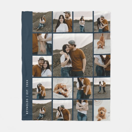Moderne 17 foto collage bewerkbare kleur fleece deken (Voorkant)