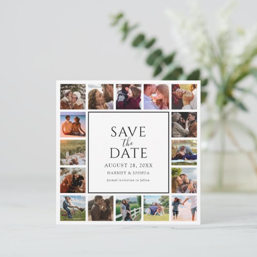 Moderne 17 Foto Collage Bruiloft Save The Date (Staand voorkant)