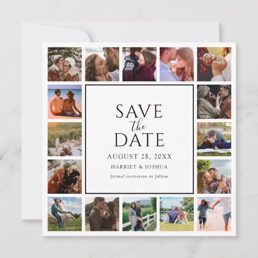 Moderne 17 Foto Collage Bruiloft Save The Date (Voorkant)