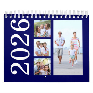 Moderne 17 foto's typografie Navy Blue 2027 Kalender