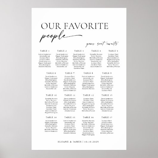 Moderne 17 tafels Welkom Zitplaatskaart Poster (Voorkant)