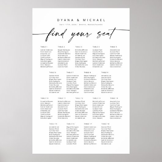 Moderne 18 tafels Vind uw Zitplaatskaart Poster (Voorkant)