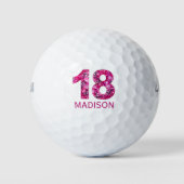 Moderne 18e verjaardag golfballen 18 roze initiale (Voorkant)