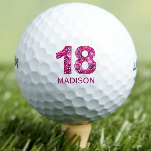 Moderne 18e verjaardag golfballen 18 roze initiale