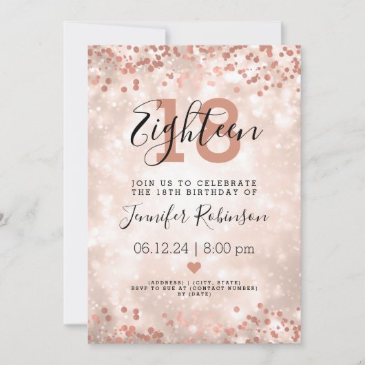 Moderne 18e verjaardag Roos Gold Sparkle Kaart (Voorkant)