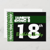 Moderne 18e verjaardag Save the Date Green Black V Aankondigingskaart (Voorkant / Achterkant)
