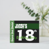 Moderne 18e verjaardag Save the Date Green Black V Aankondigingskaart (Staand voorkant)