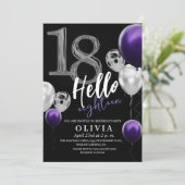 Moderne 18e verjaardag zwart zilver Paarse ballonn Kaart (Staand voorkant)