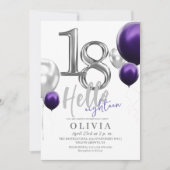 Moderne 18e verjaardagsfeest zilveren paarse ballo kaart (Voorkant)