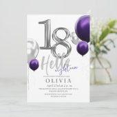 Moderne 18e verjaardagsfeest zilveren paarse ballo kaart (Staand voorkant)