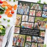 Moderne 19 Aangepaste kleuren voor foto-Collage Theedoek<br><div class="desc">Creëer een moderne, unieke keukenhanddoek voor fotocollage met deze makkelijk te uploaden fotocollage sjabloon met 19 vierkante en rechthoekige afbeeldingen om een verscheidenheid aan foto's aan te passen en met uw douanetekst gepersonaliseerd in uw keus van doopvontstijlen, kleur en grootte evenals de handdoekkleur door de zwarte achtergrondkleur in EDIT te...</div>