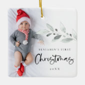 Moderne 1-kerstfoto-Baby foliage Keramisch Ornament (Voorkant)