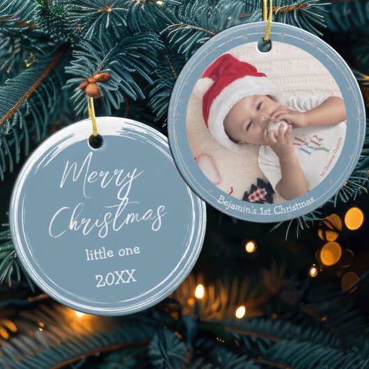 Moderne 1e Baby's Kerst Feestelijke Keepsake Foto Keramisch Ornament