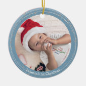 Moderne 1e Baby's Kerst Feestelijke Keepsake Foto Keramisch Ornament (Voorkant)