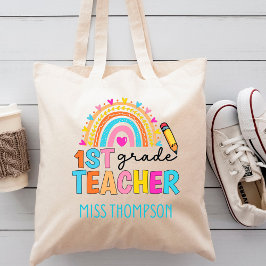 Moderne 1e graads regenboogleraar speciaal geperso tote bag
