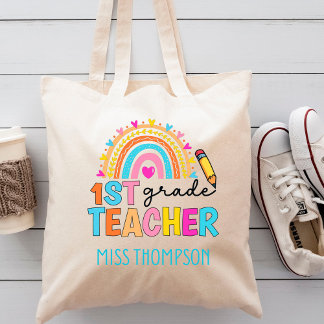 Moderne 1e graads regenboogleraar speciaal geperso tote bag