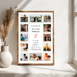Moderne 1e Jubileum Custom Photo Collage Poster