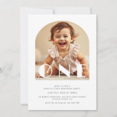 Moderne 1e Verjaardag Elegante Boog Foto Kaart (Voorkant)