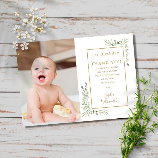 Moderne 1e verjaardag Foto Bedankkaart