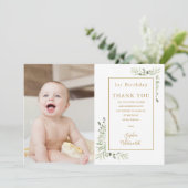 Moderne 1e verjaardag Foto Bedankkaart (Staand voorkant)