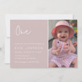 Moderne 1e verjaardag Party Blush Roze Foto Kaart (Voorkant)