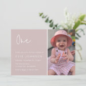 Moderne 1e verjaardag Party Blush Roze Foto Kaart (Staand voorkant)