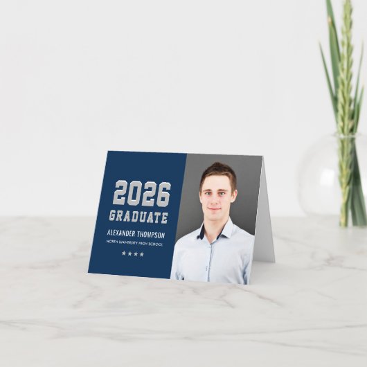 Moderne 2023 Afgestudeerde Navy Grijze Aangepaste Bedankkaart (Voorkant)