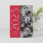 Moderne 2023 Rood 3 Foto Afstudeerfeest Kaart (Staand voorkant)