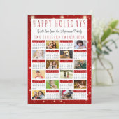 Moderne 2024 Kalender 12 Foto Rood Wit Lichten Feestdagenkaart (Staand voorkant)