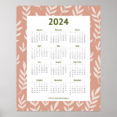 Moderne 2024 Peachy Leaf Patroon Kalender Poster (Voorkant)