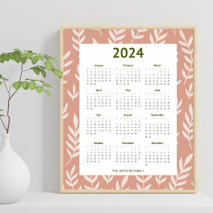 Moderne 2024 Peachy Leaf Patroon Kalender Poster