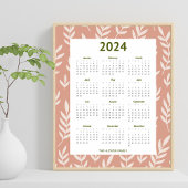 Moderne 2024 Peachy Leaf Patroon Kalender Poster