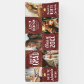 Moderne 2025 Afgestudeerde Bordeaux & Goud Fotoban Spandoek (Verticaal)