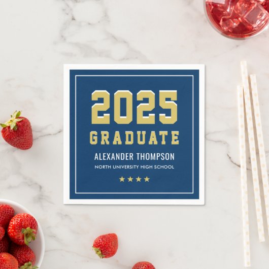 Moderne 2025 Afstuderen Gold Navy Graduation Party Servet (Insitu)