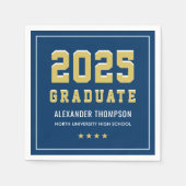 Moderne 2025 Afstuderen Gold Navy Graduation Party Servet (Voorkant)
