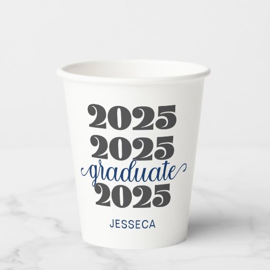 Moderne 2025 Blauw Zwart Afstuderen Papieren beker (Voorkant)