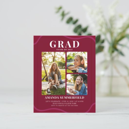 Moderne 2025 bordeauxrode afstudeerfoto afstudeerf (Staand voorkant)