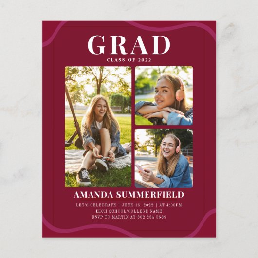 Moderne 2025 bordeauxrode afstudeerfoto afstudeerf (Voorkant)