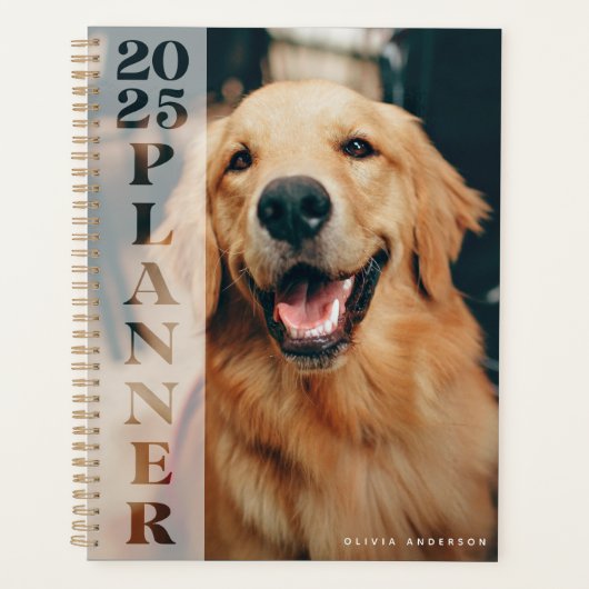 Moderne 2025 gepersonaliseerde foto witte overlay planner (Voorkant)